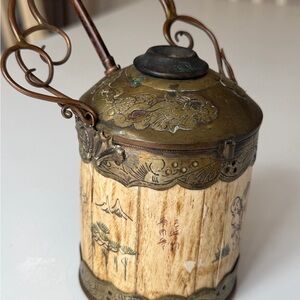 Antique Qing Dynasty Hand Painted Bone and Brass Opium Water Pot Chinese